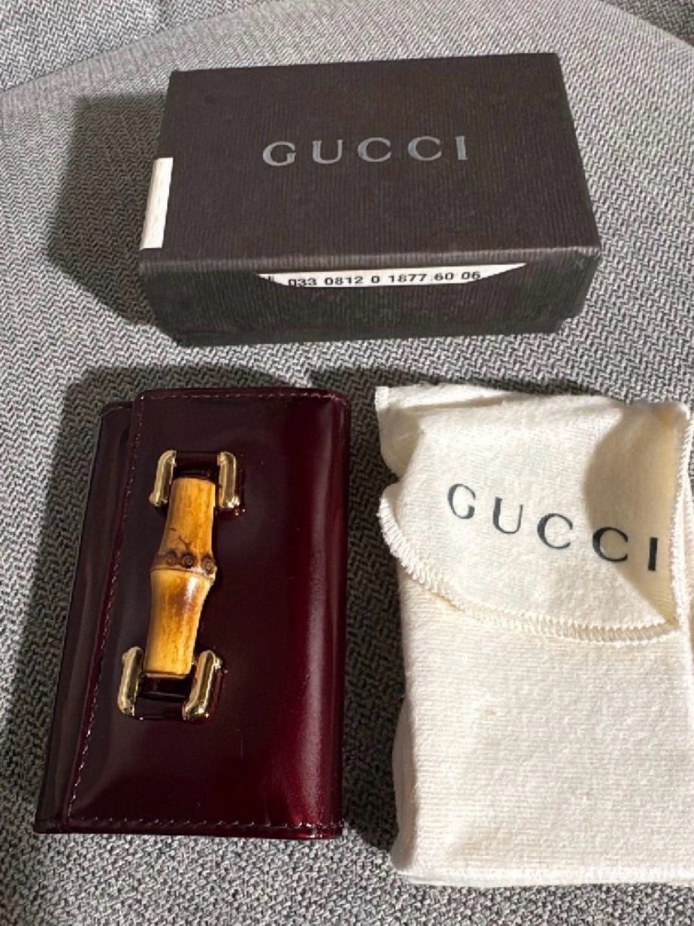 Gucci Burgundy Leather Card Case with Bamboo Accent